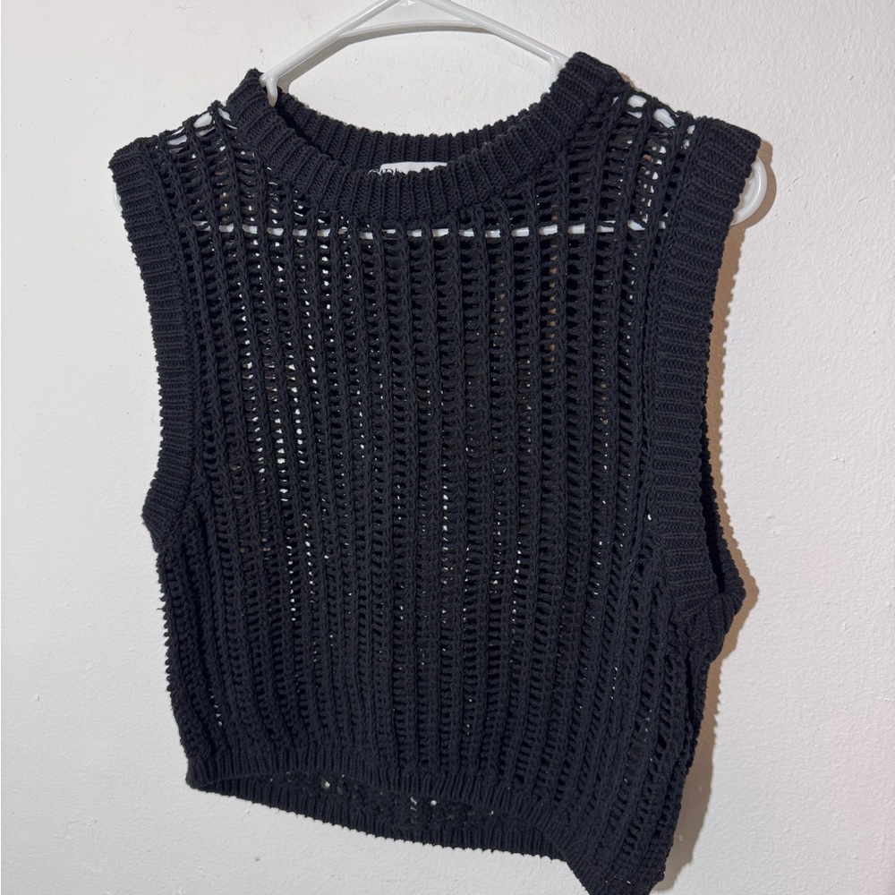 Zara Black Open-Knit Tank Top